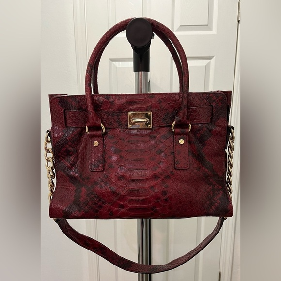 Michael Kors Small Red Snakeskin Hamilton Shoulderbag - Picture 1 of 6